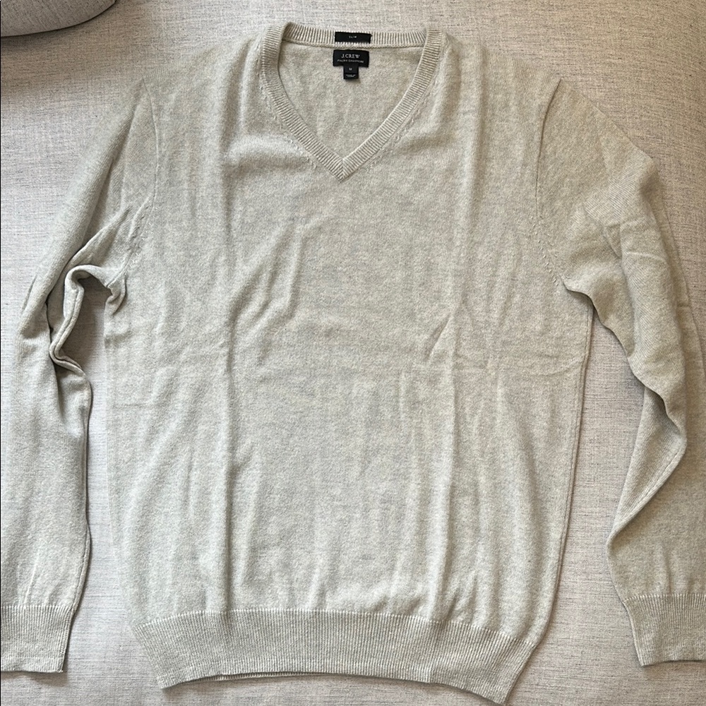 J. Crew Light Gray V-Neck Cashmere Sweater